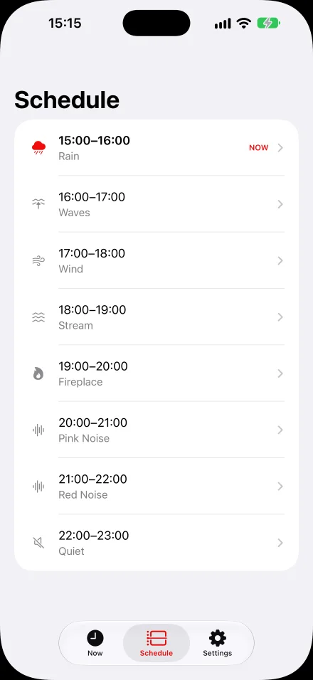 Sono’s Schedule screen assigning different sounds to each active hour